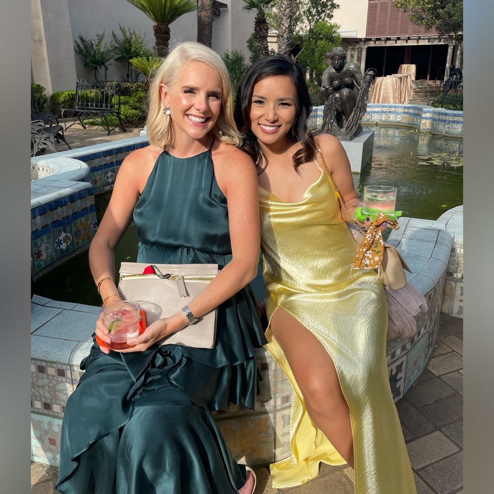 RESA river slip satin gown in butter yellow